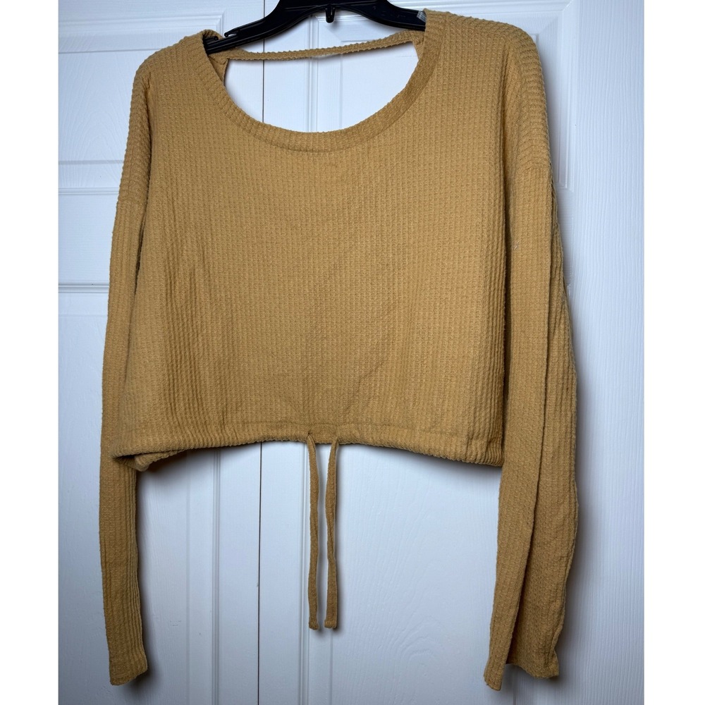 Aeropostale Seriously Soft Waffle Knit Crop Top Mustard Yellow‎ Open Back XL